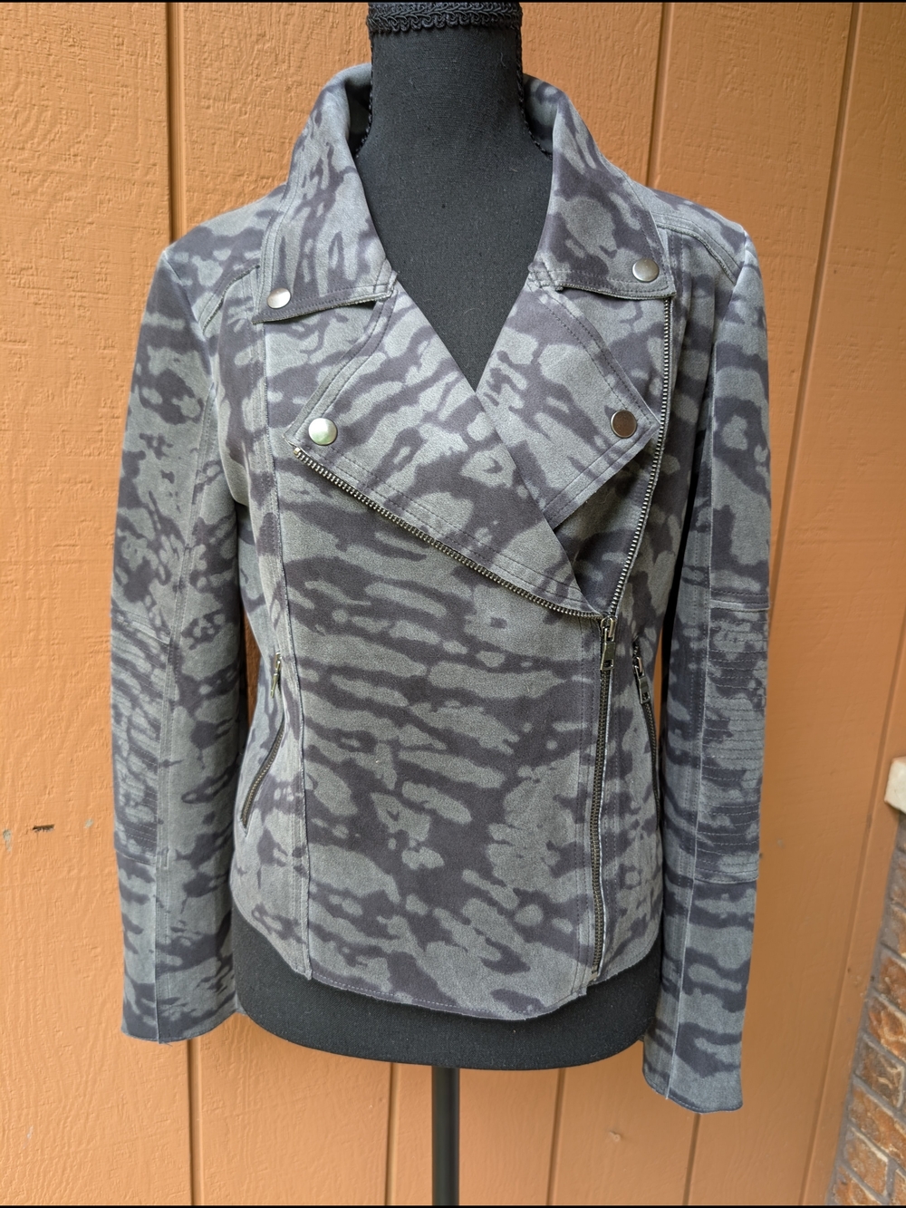 Marrakech Women’s Black And Gray Patterned Moto Jacket Women's M